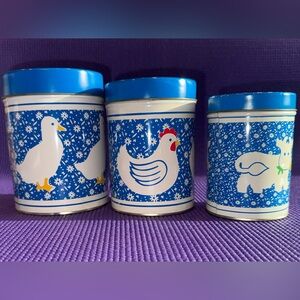 Blue and White Farm Animal Nesting Canisters